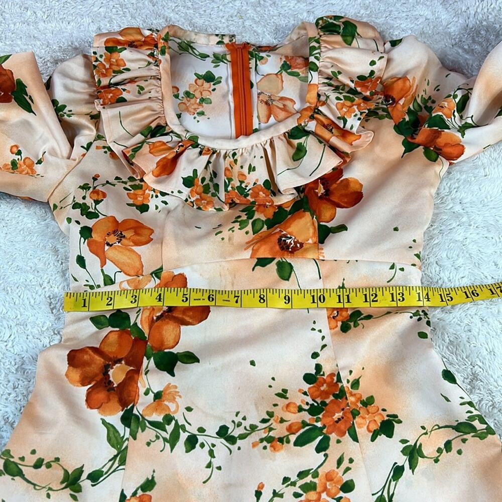 Vintage 70s does Victorian unbranded ruffled orange floral maxi dress, small - Picture 6 of 16